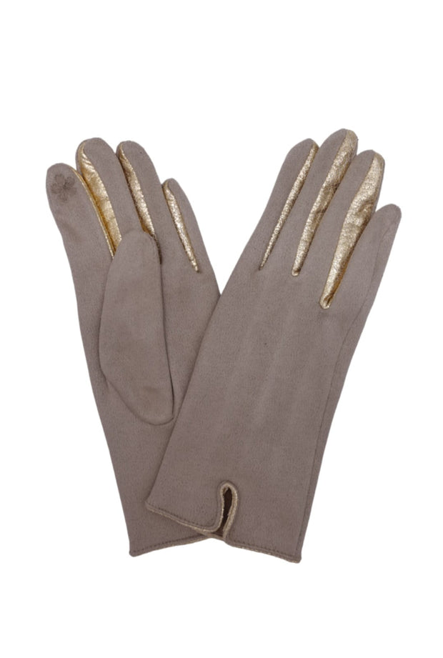 Beige Gloves With Gold Trim