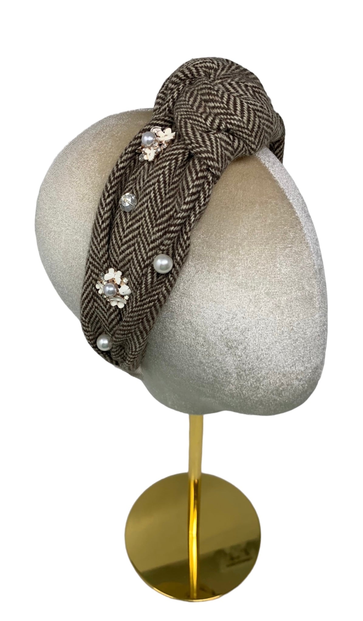 'Jane' Embellished Irish Tweed Headband brown