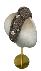 'Jane' Embellished Irish Tweed Headband brown
