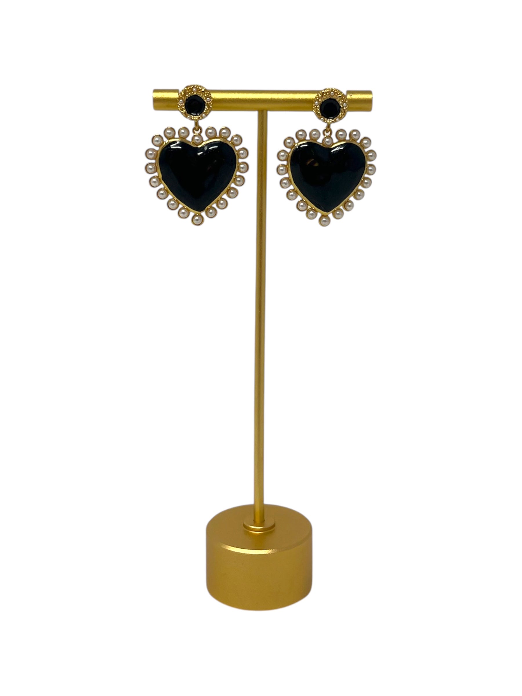 Black Heart Pearl Drop Earrings
