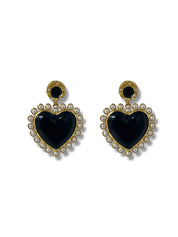 Black Heart Pearl Drop Earrings