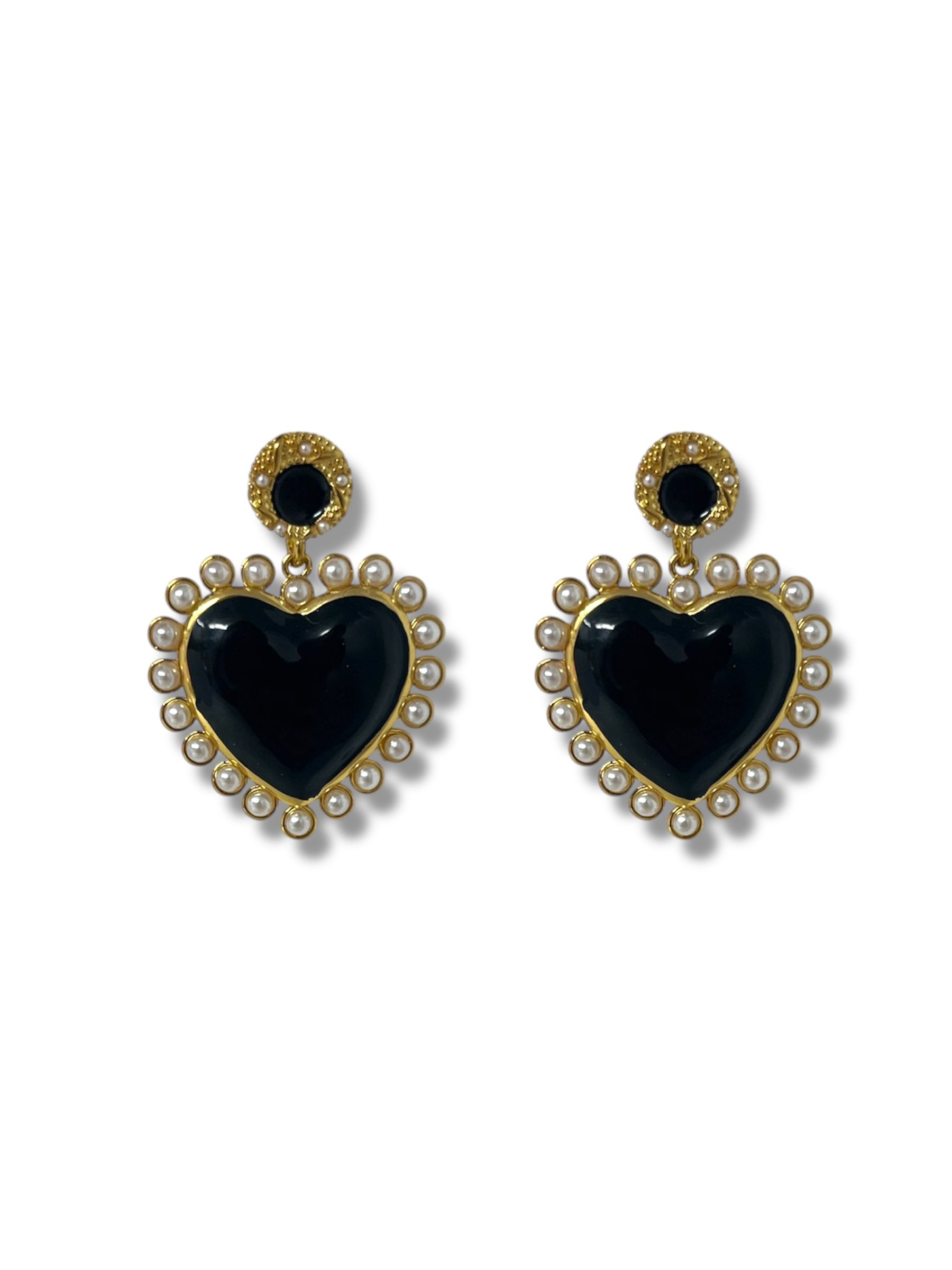 Black Heart Pearl Drop Earrings
