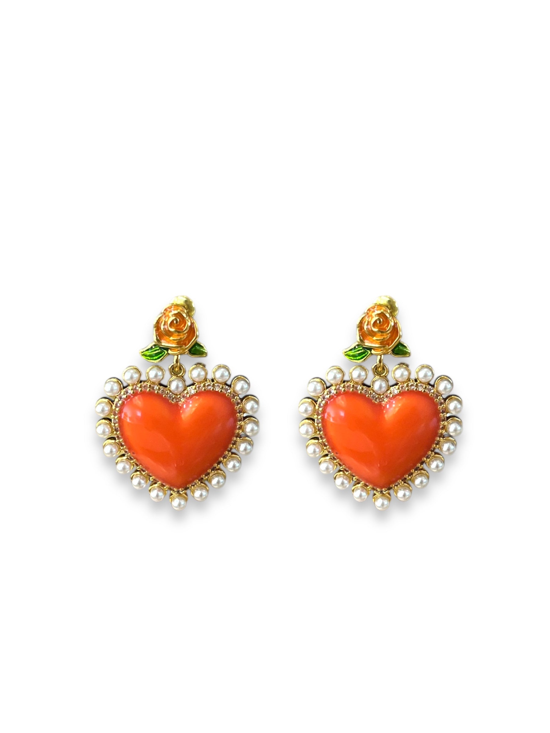 'Bella' Orange Heart Drop Earrings