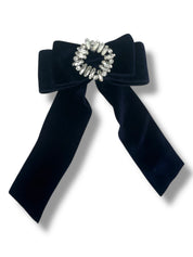 Navy Velvet Crystal Bow