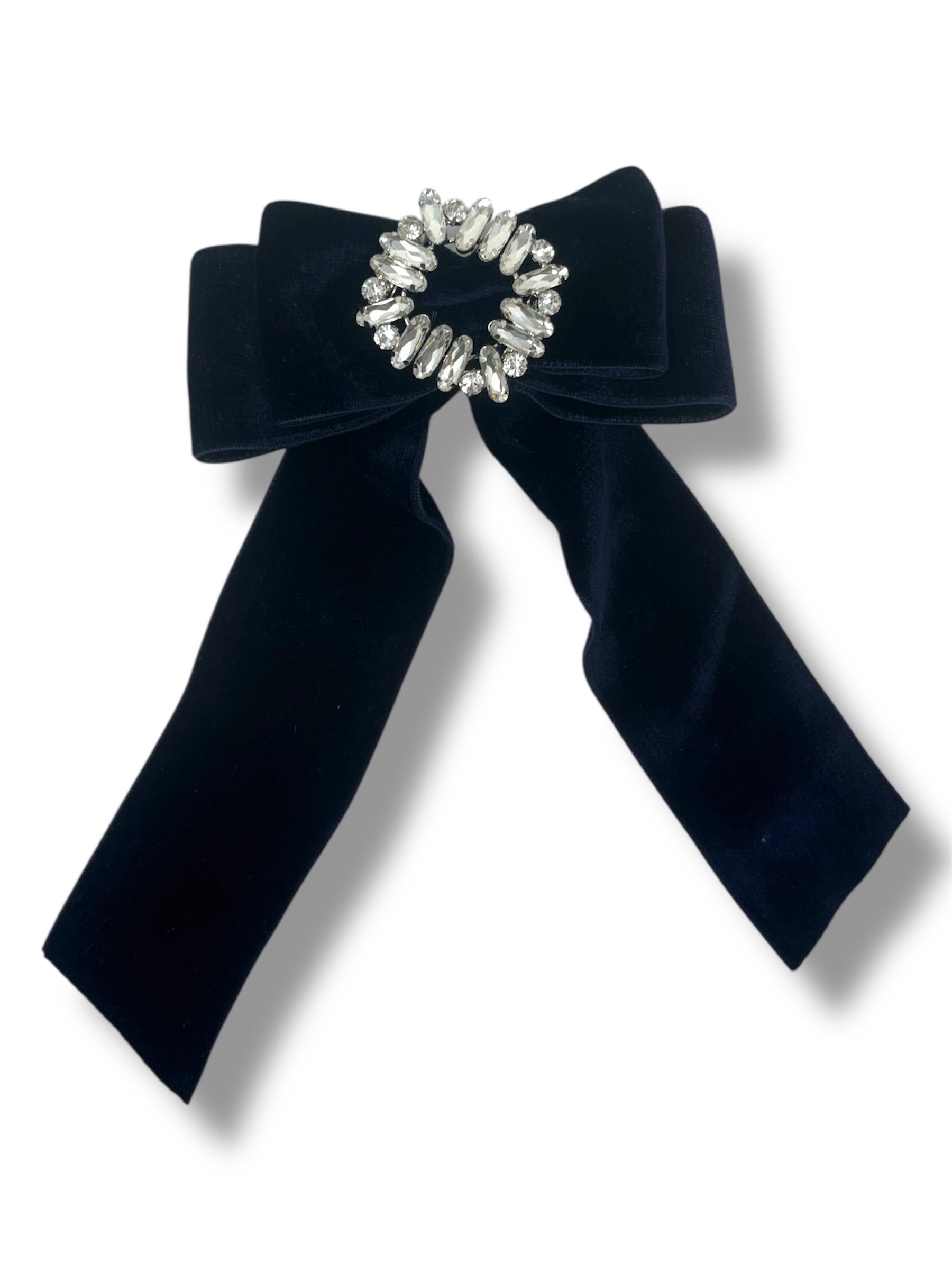 Navy Velvet Crystal Bow