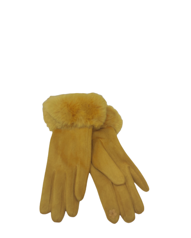 Faux Fur Trimmed Gloves in Mustard