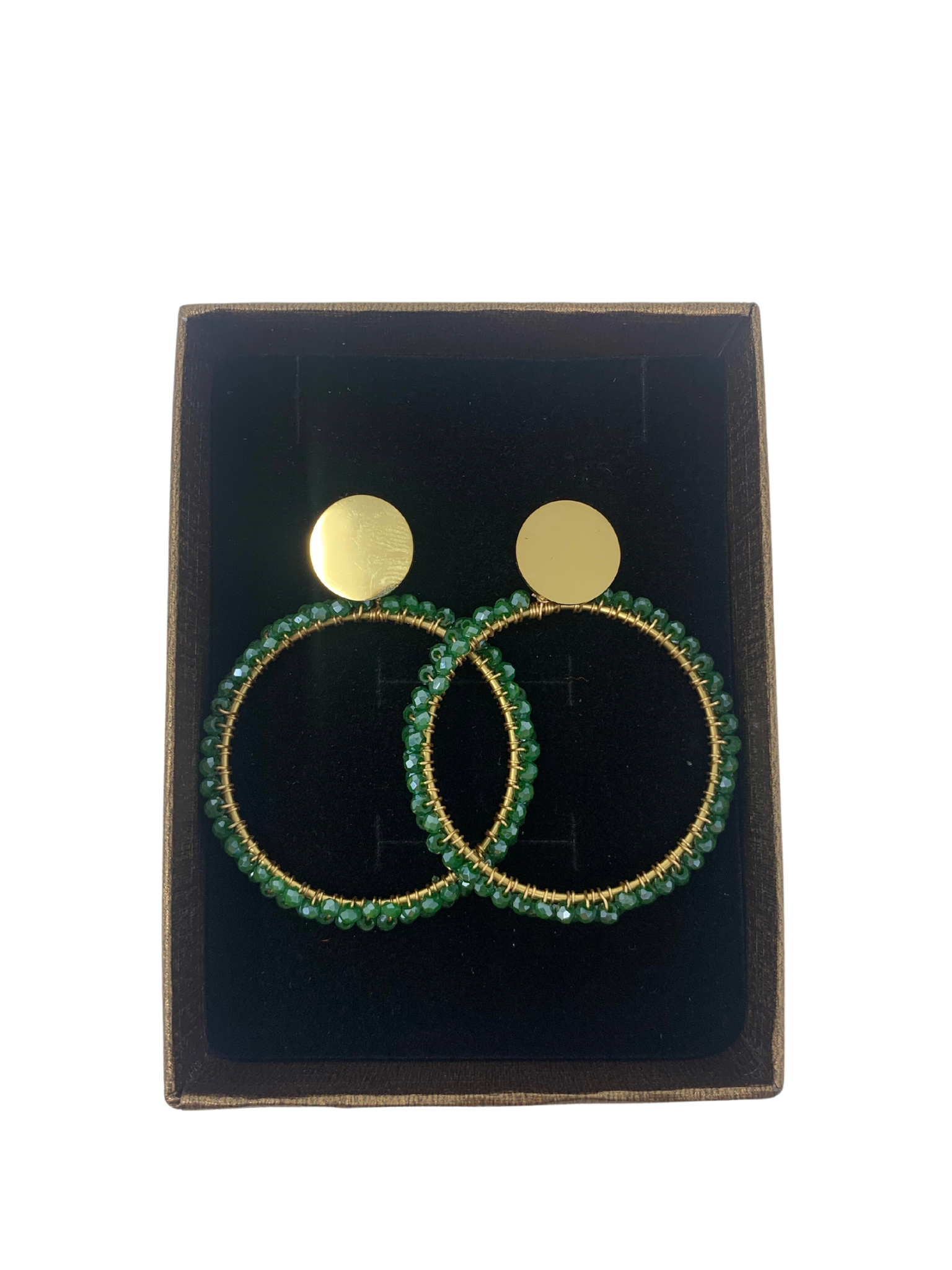 Green Beaded Hoop Earrings