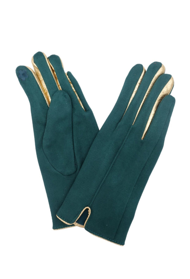 Emerald Green Gloves With Gold Trim