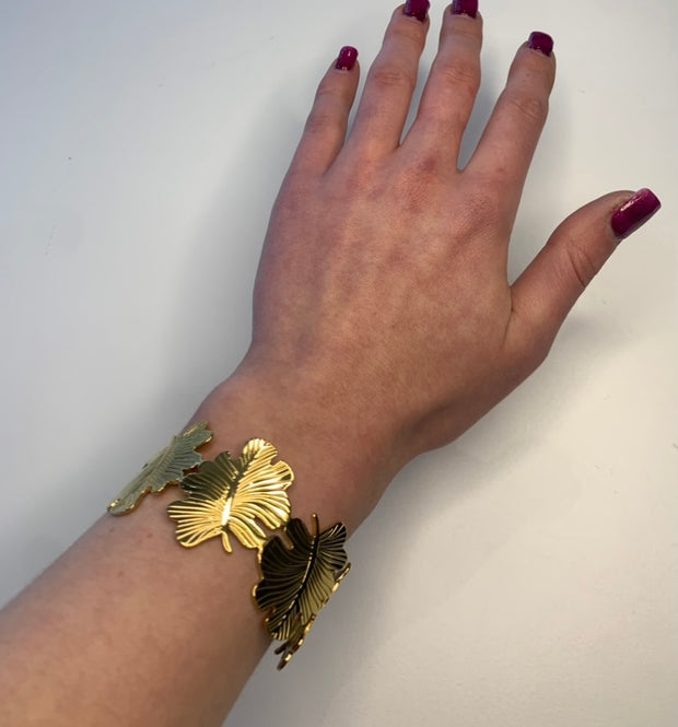 Gold palm leaf cuff bracelet