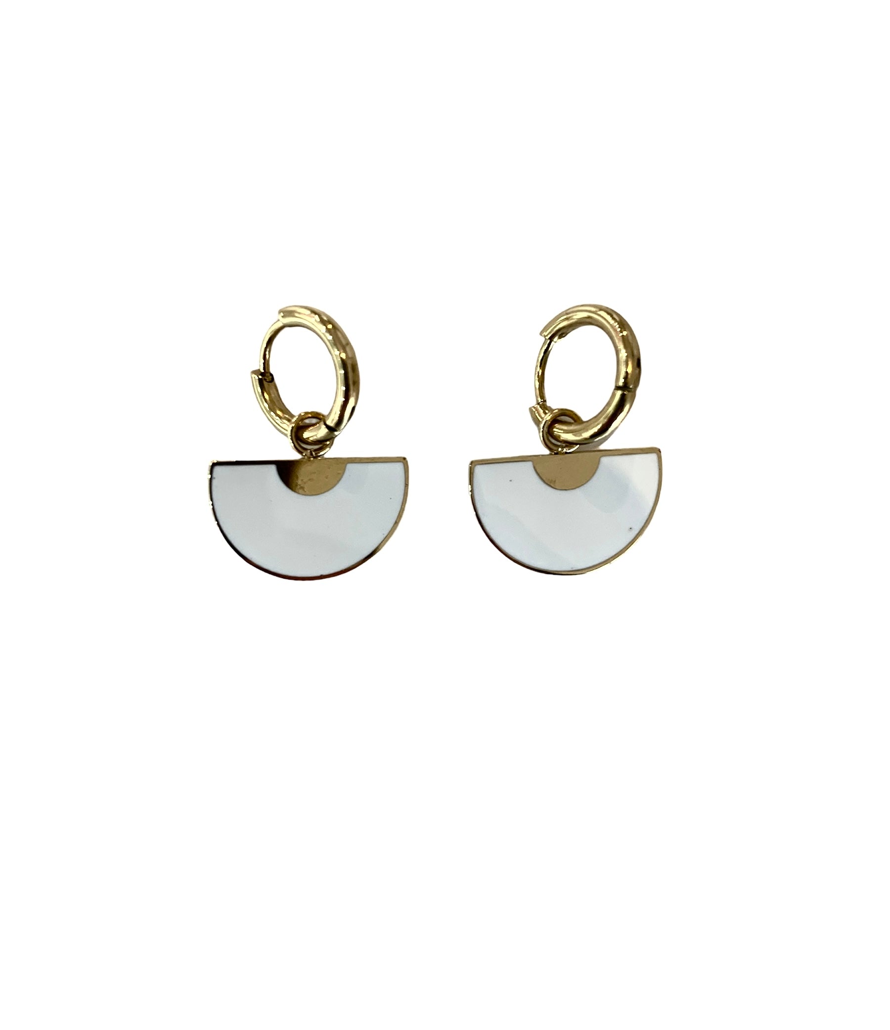 White & Gold Hoop Earrings