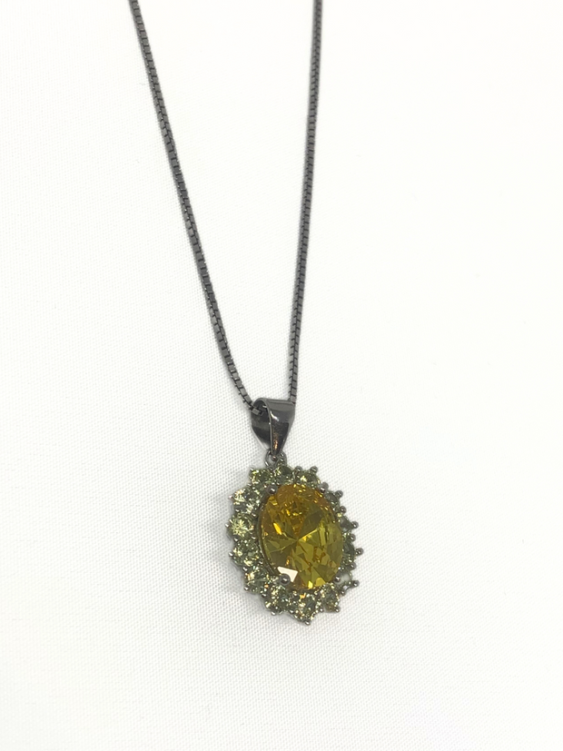 Canary yellow gemstone necklace encased with lemon