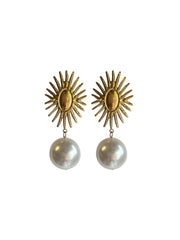 'Avery' Sunburst Pearl Drop Earrings