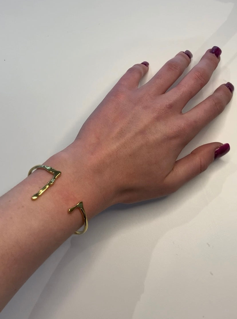'Clara' Gold Hammered Open Bangle