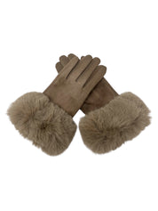 Faux Fur Trimmed Gloves in Beige