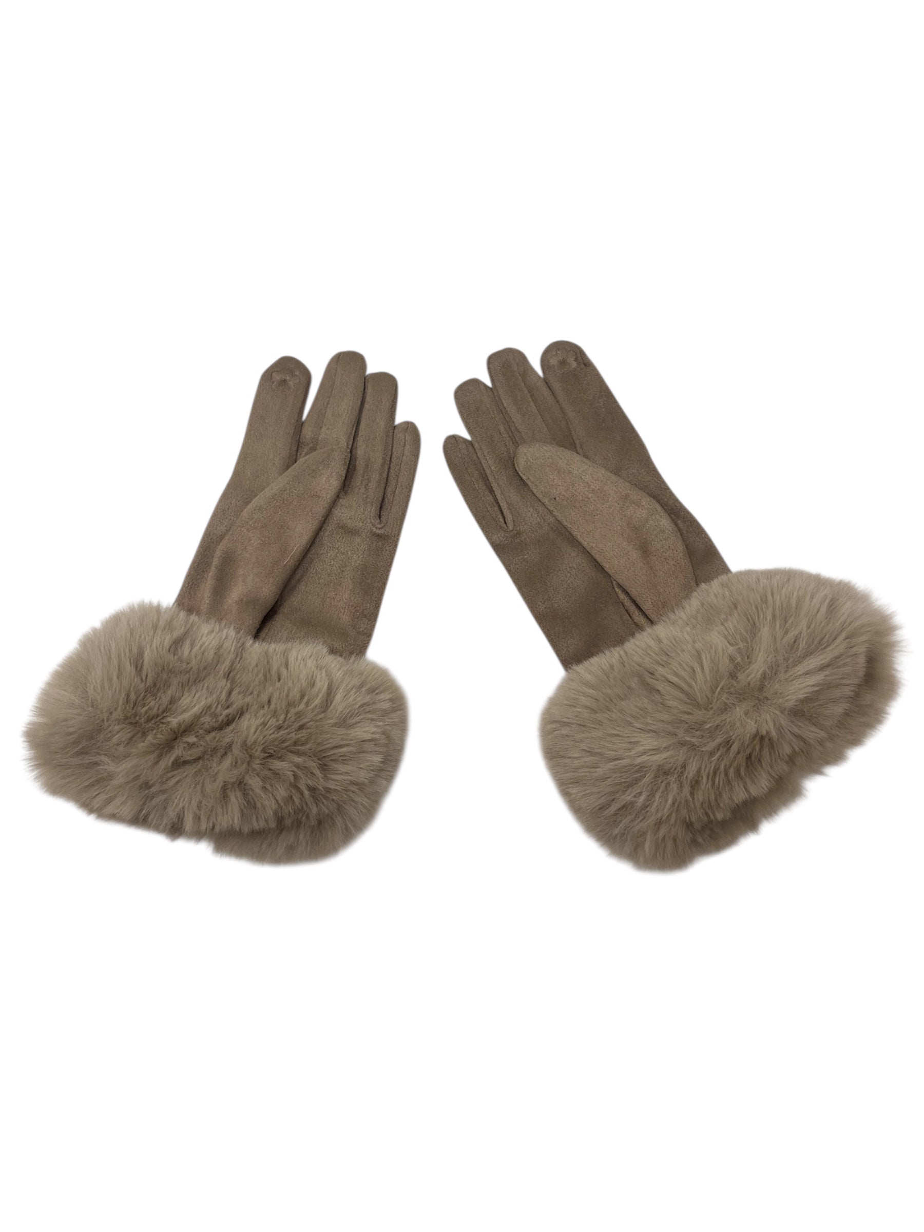 Faux Fur Trimmed Gloves in Beige