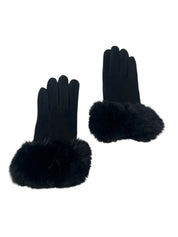 Faux Fur Trimmed Gloves in Black