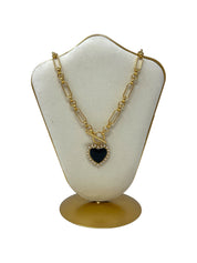 Black T - Bar Heart Necklace