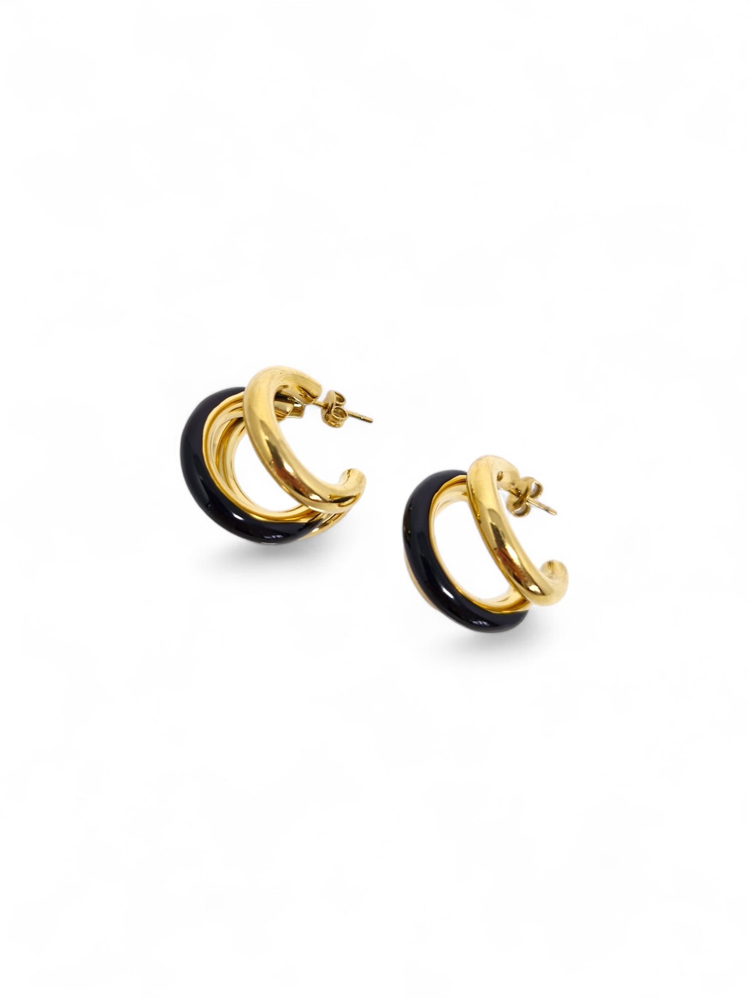 'Tessa' Black Triple Gold Hoops