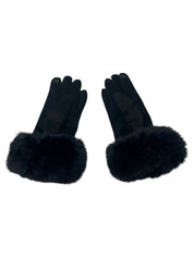 Faux Fur Trimmed Gloves in Black