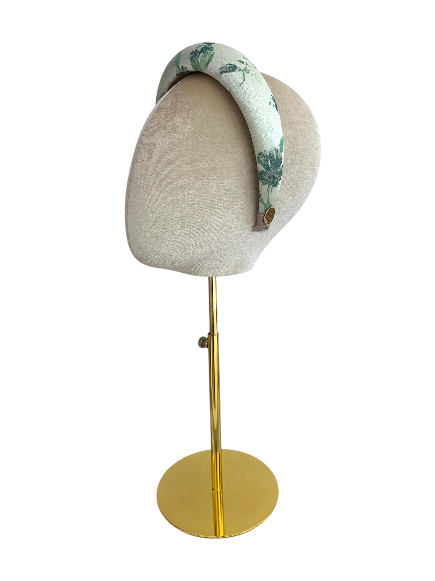 Floral Satin Padded Headband Sage Green
