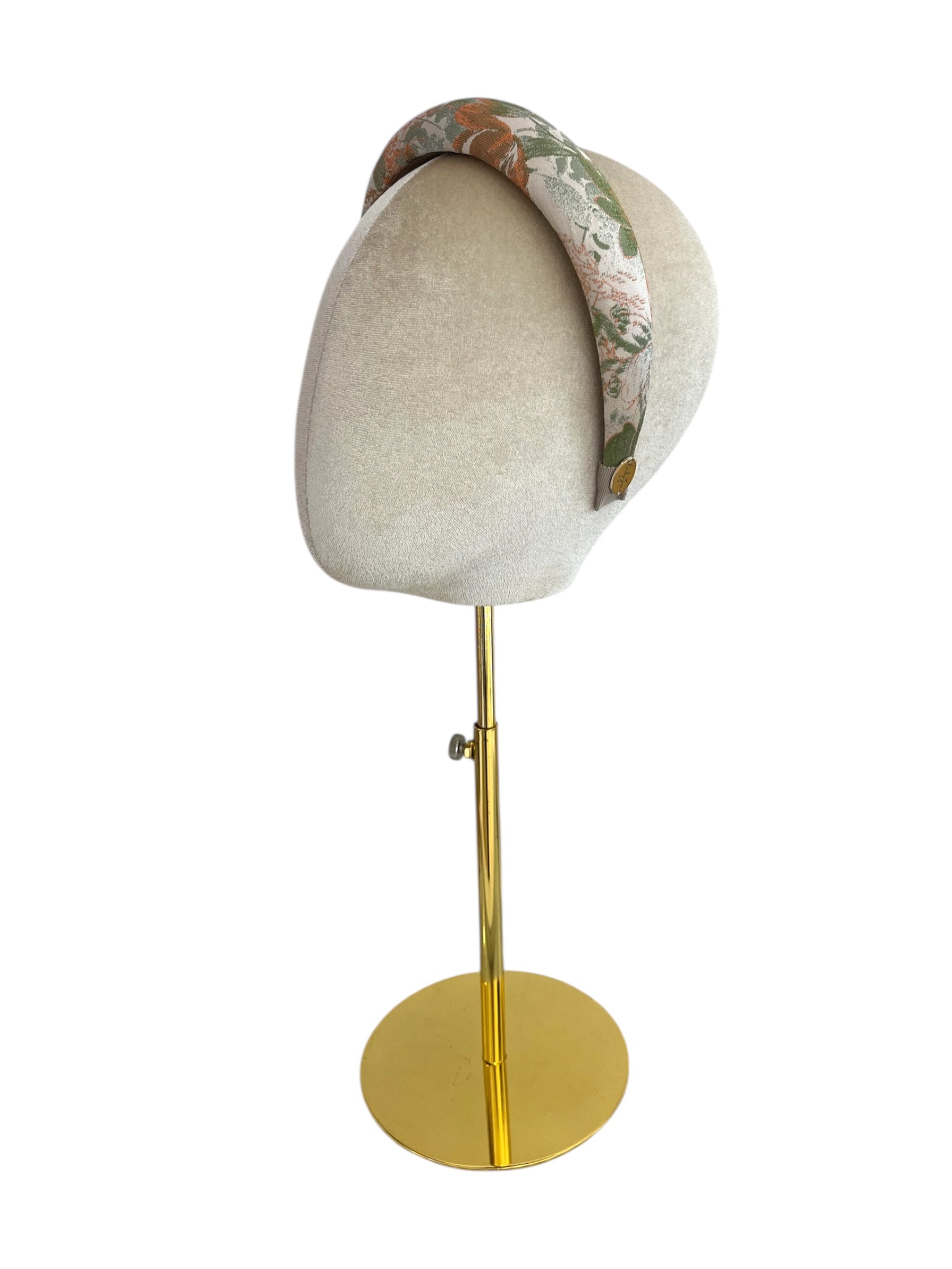 Floral Satin Padded Headband Burnt Orange & Olive Green
