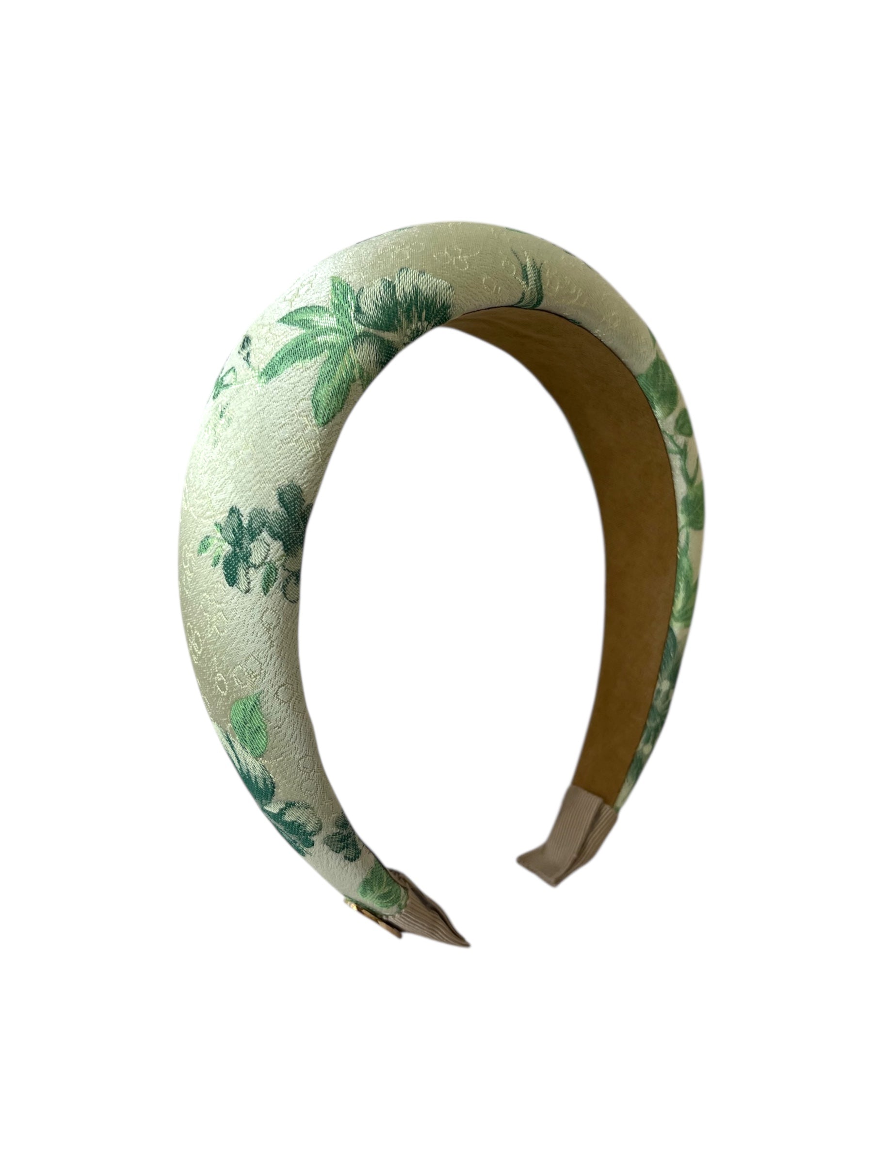 Floral Satin Padded Headband Sage Green