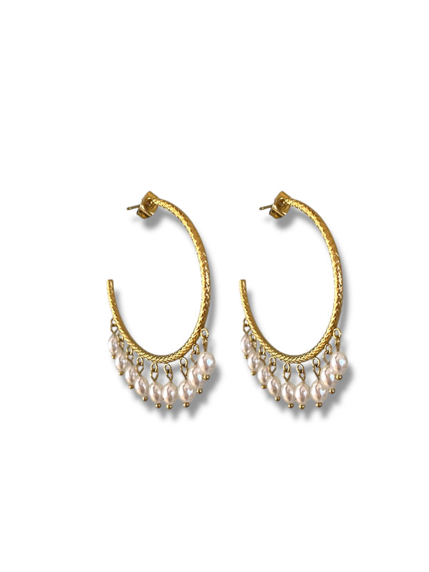 'Freya' Pearl Hoop Earrings