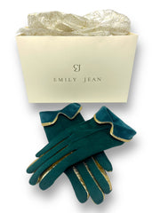 Emerald Green Gloves With Gold Trim