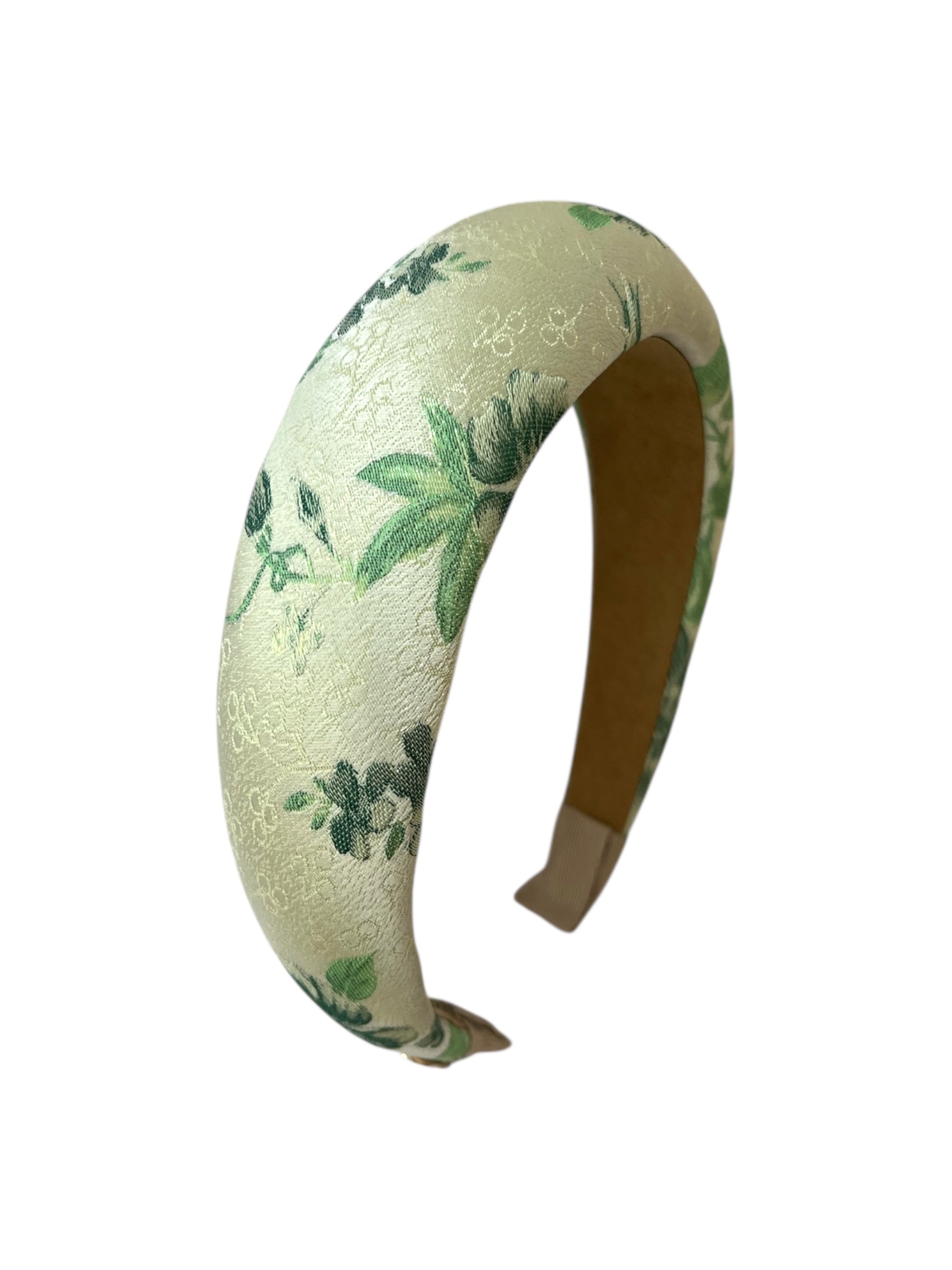 Floral Satin Padded Headband Sage Green