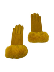 Faux Fur Trimmed Gloves in Mustard