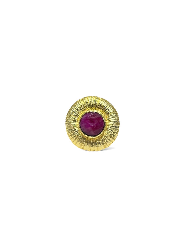 Magenta stone disc ring