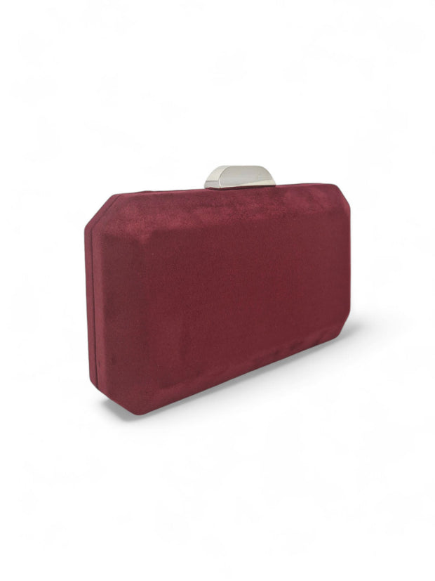 Burgundy Suede Cubic Clutch