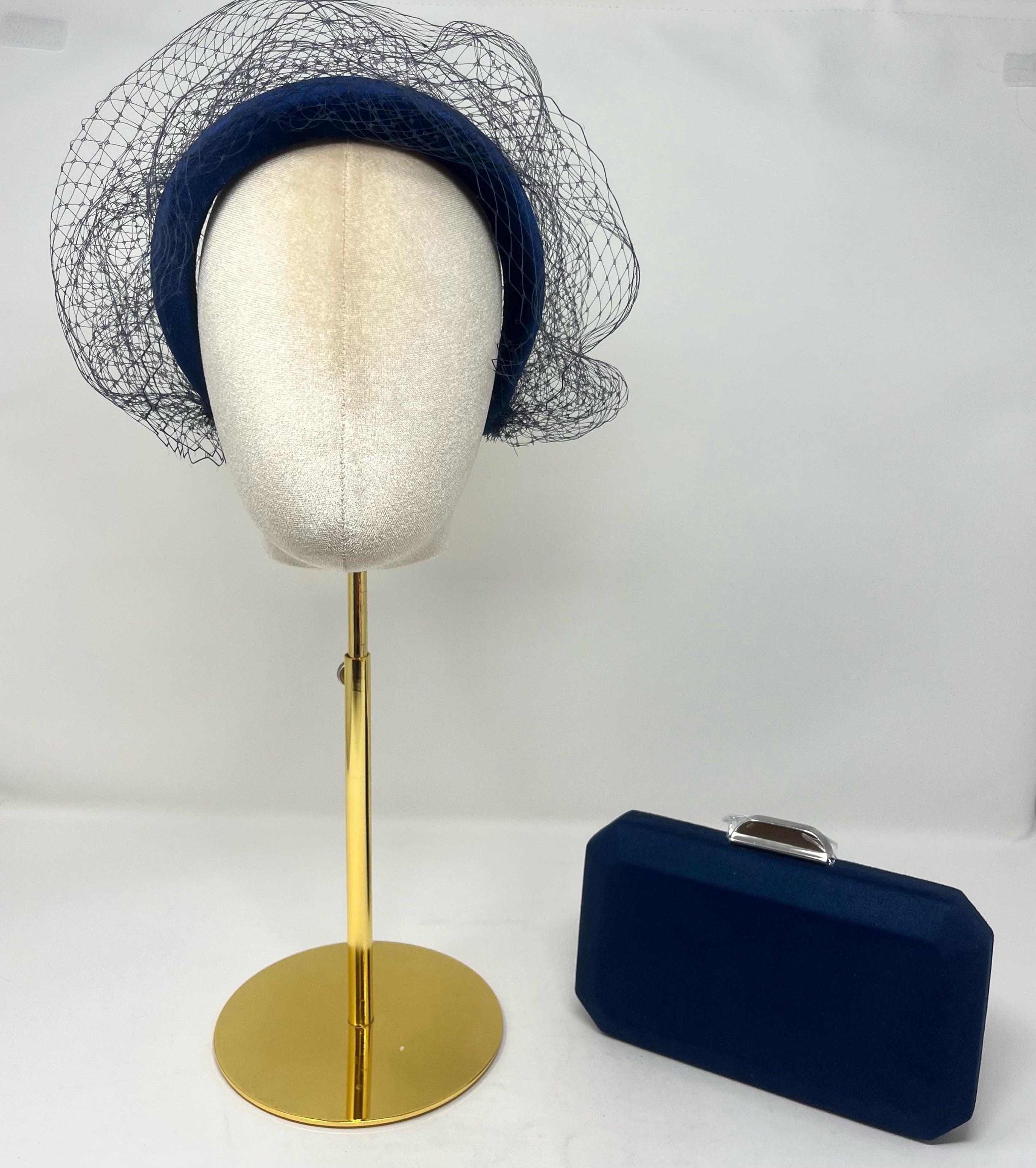 Navy Padded headband with Veiling