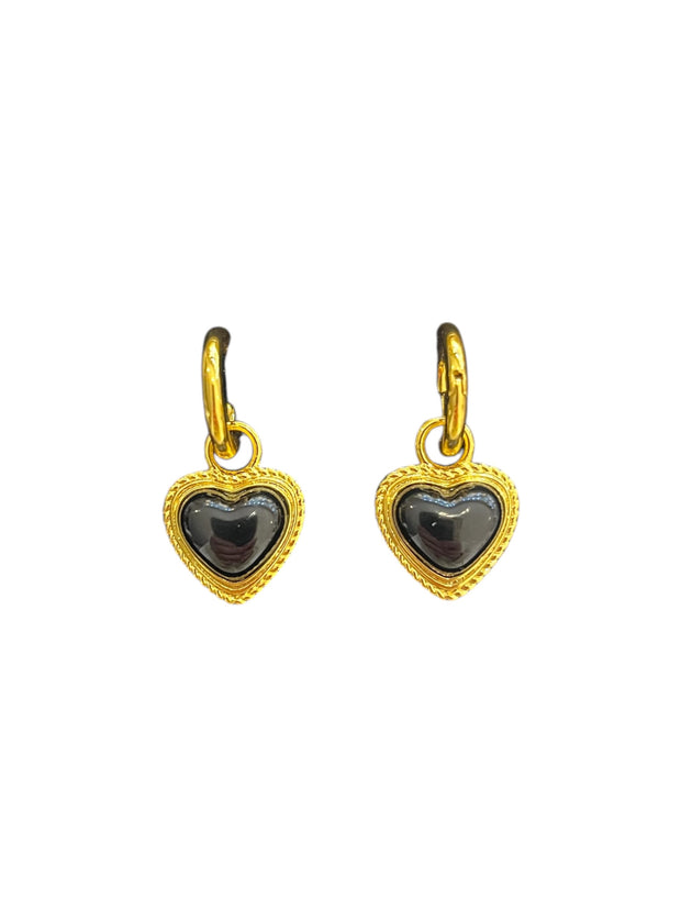 'Cora' Black Heart Drop Earrings