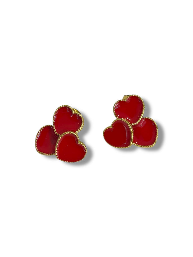 'Macie' Red Heart Clustered Earrings