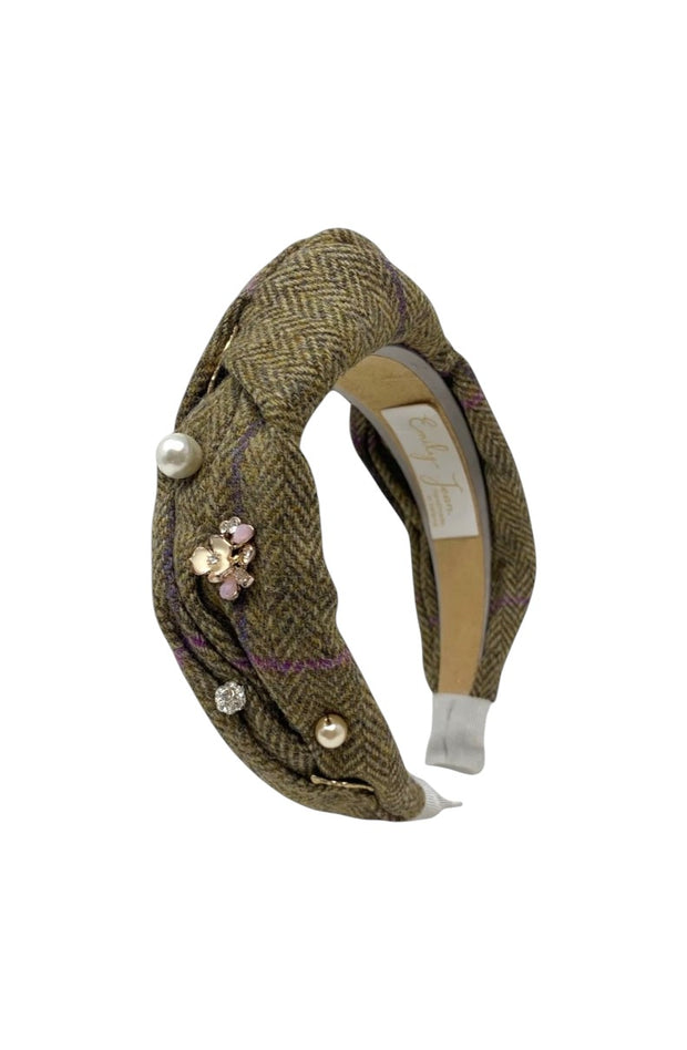 'Ciara' Embellished Irish Tweed Headband Brown