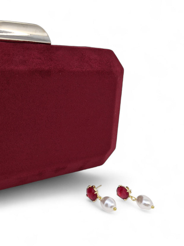 Burgundy Suede Cubic Clutch