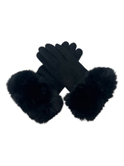 Faux Fur Trimmed Gloves in Black