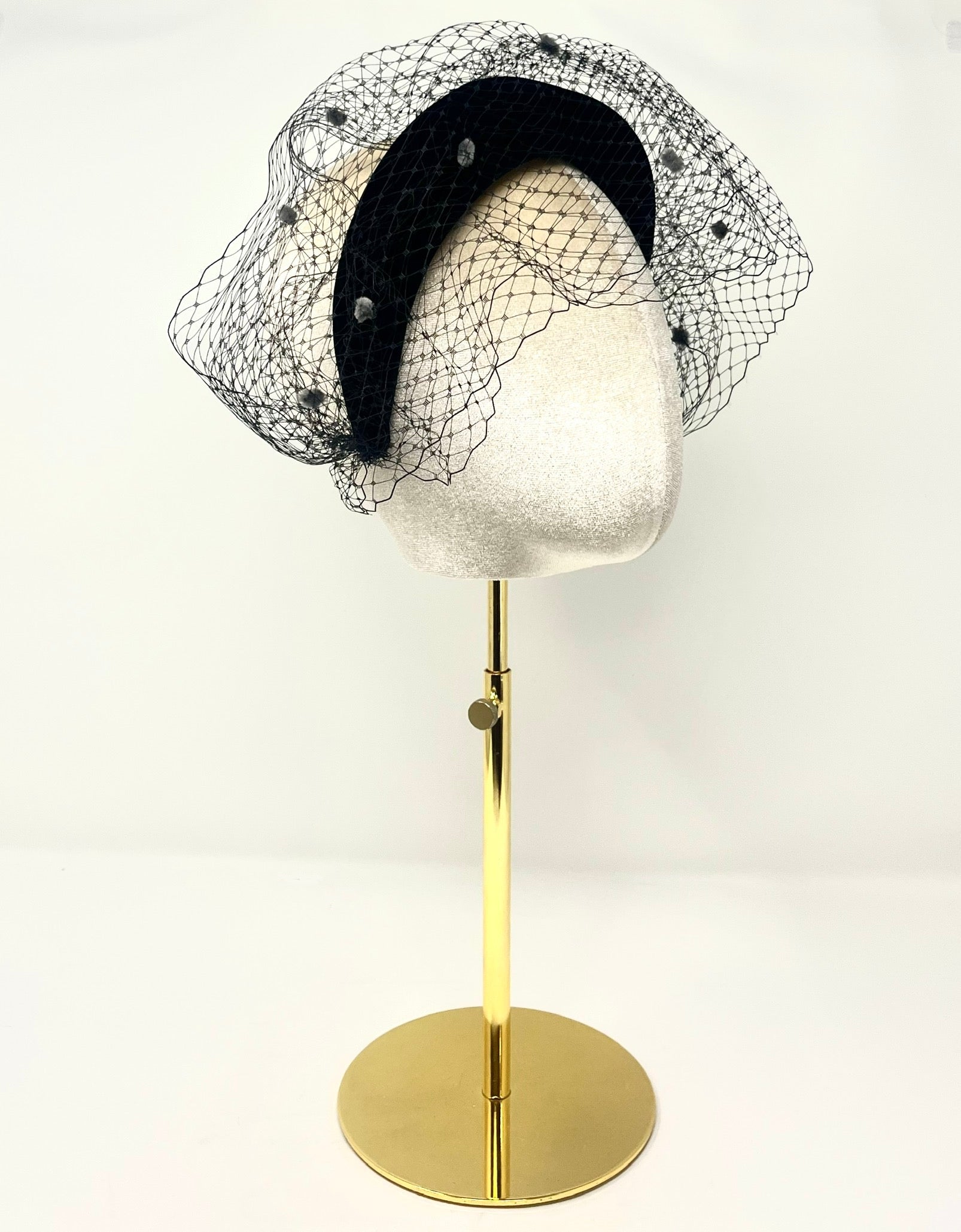 Black Padded Headband With Veiling