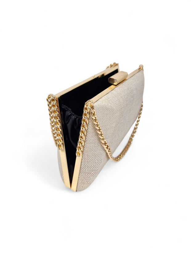 Light gold raffia clutch bag