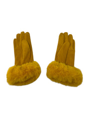 Faux Fur Trimmed Gloves in Mustard