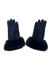 Faux Fur Trimmed Gloves in Navy