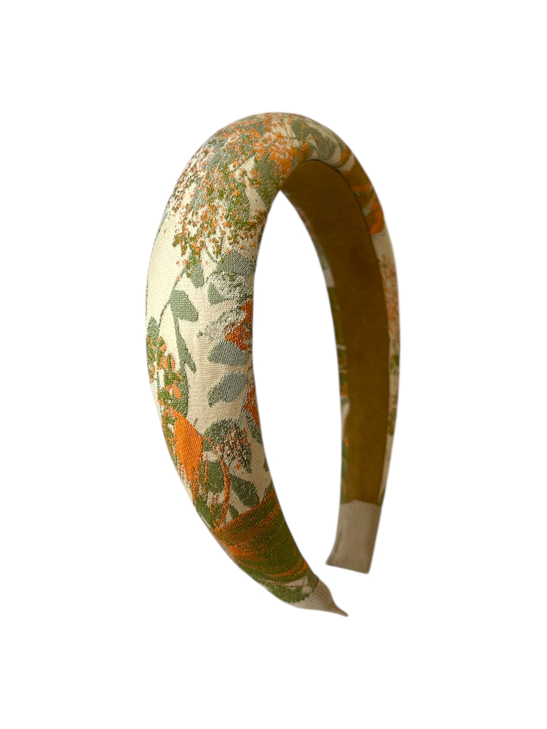 Floral Satin Padded Headband Burnt Orange & Olive Green