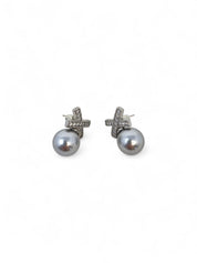 'Diana' Silver Pearl Stud Earrings