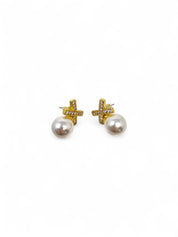'Diana' Gold Pearl Stud Earrings