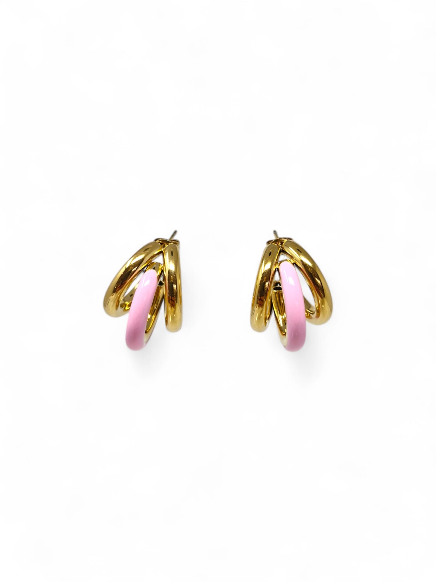 'Tessa' Pink Triple Gold Hoops