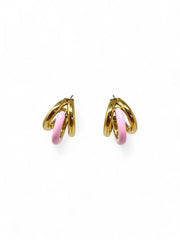 'Tessa' Pink Triple Gold Hoops