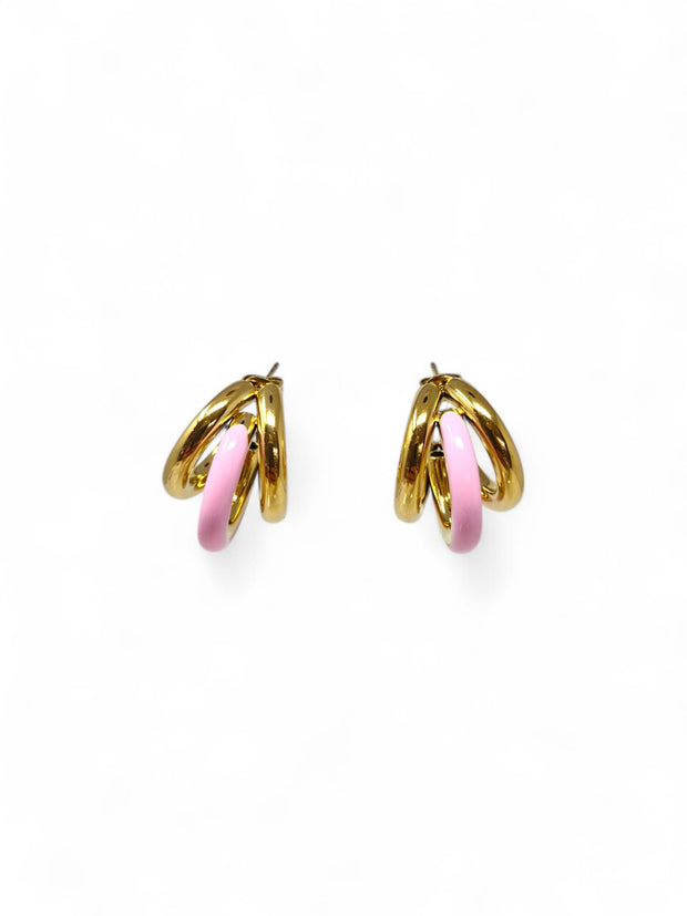 'Tessa' Pink Triple Gold Hoops