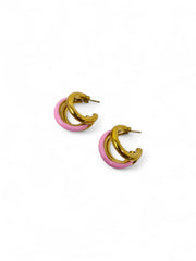 'Tessa' Pink Triple Gold Hoops