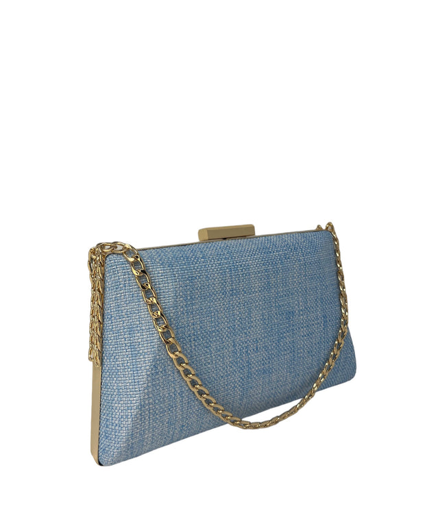 Powder Blue Raffia Clutch